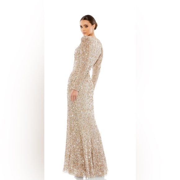 Puff shoulder sequined surplice gown - Picture 2 of 6